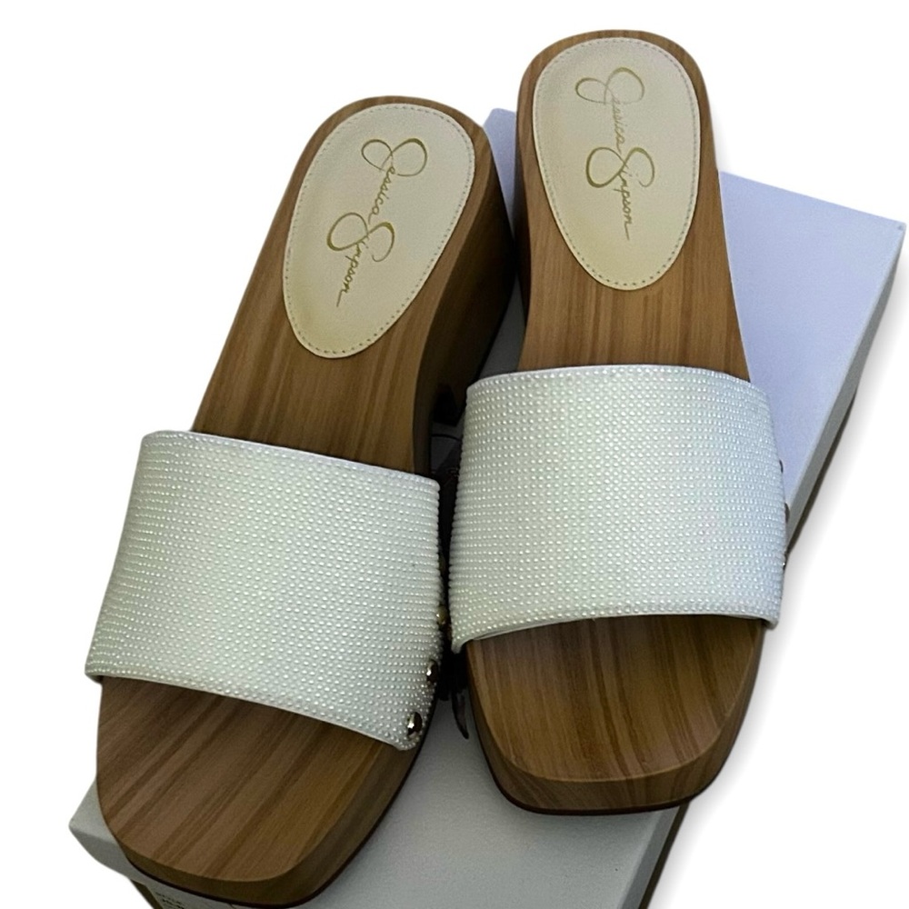 Jessica Simpson Studded Clogs Women’s Size 8.5 New In Box White Halia Nappa - Picture 5 of 6